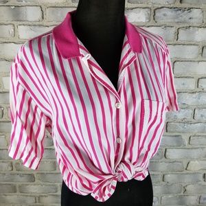 Vintage Blouse Sze M Candy Cane White Pink S